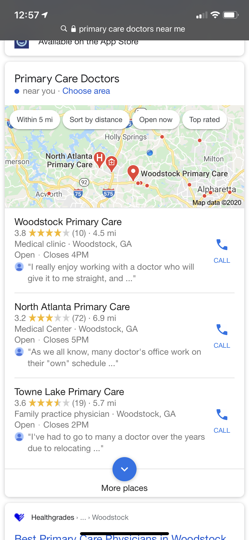 Google Maps Results for Primary Care Doctors Near Me