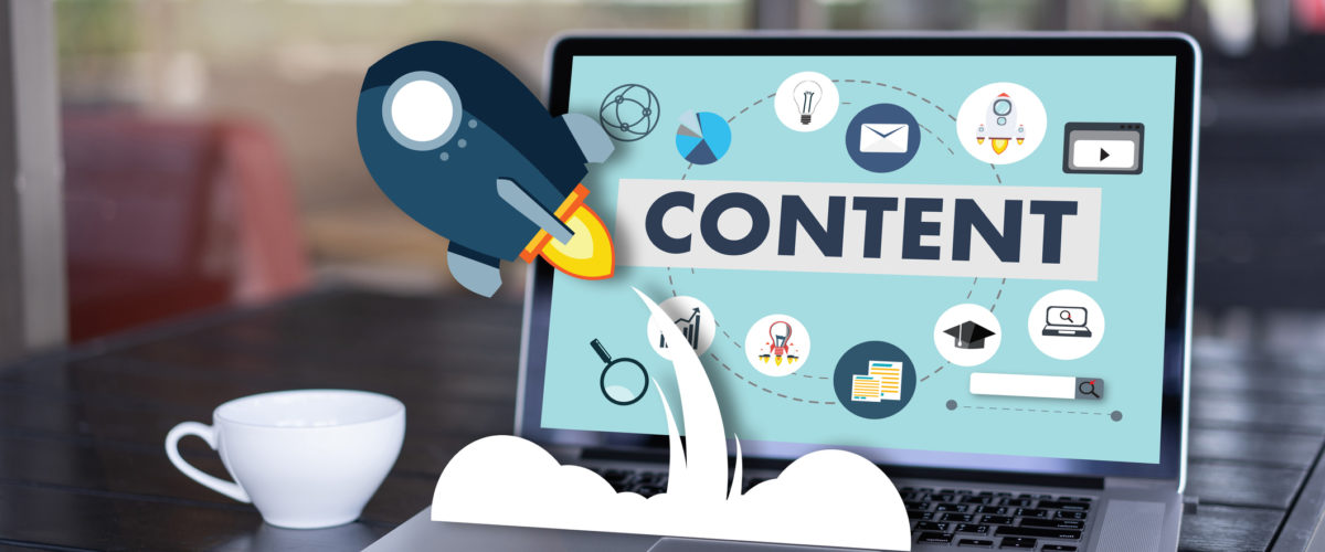 Header for blog. Content marketing on laptop on a desk.