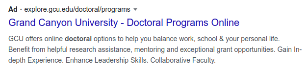 higher education google PPC ad