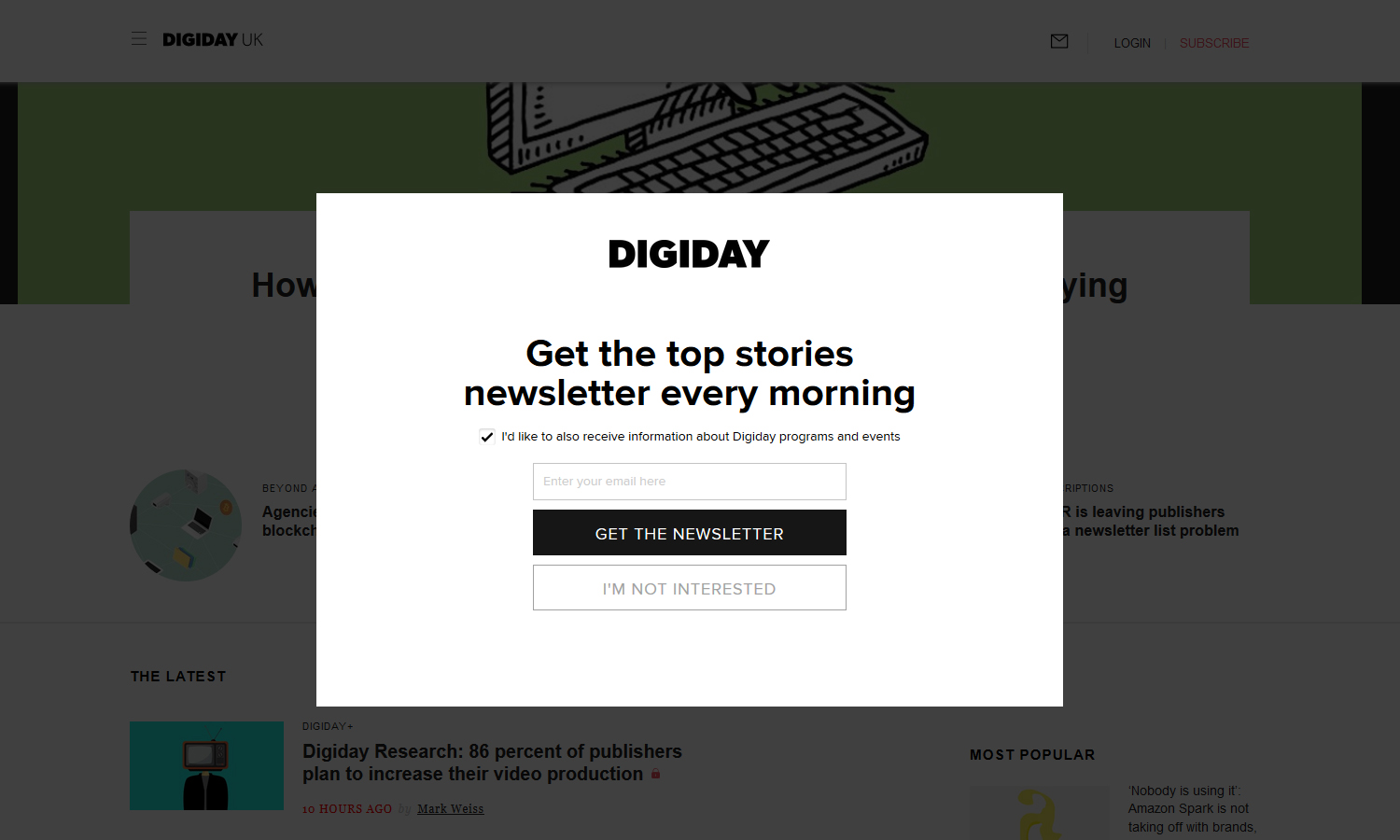 email newsletter pop up