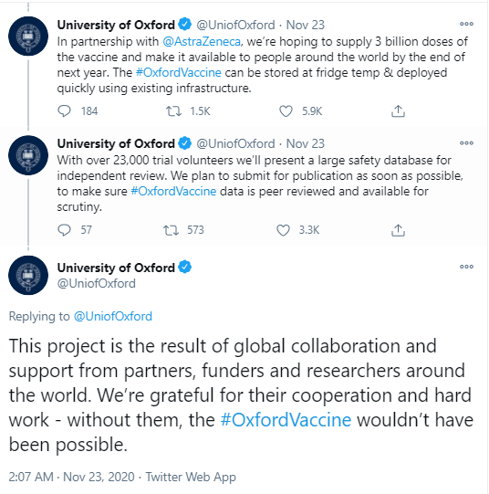 Twitter Thread from Oxford University