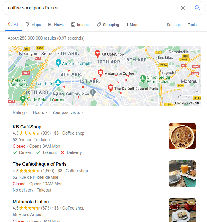 Google My Business page for trips abroad