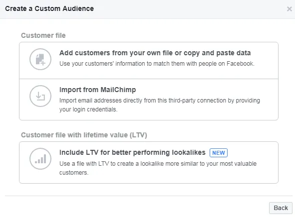 Create a custom audience on facebook