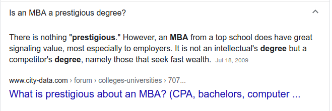 MBA question search results