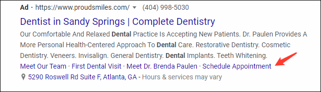Use extensions to aid in dentist ppc campaigns