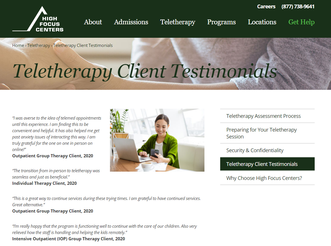 add telehealth testimonials to your website
