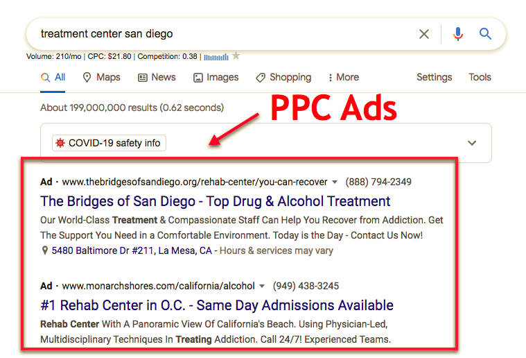 ppc ads for rehab centers