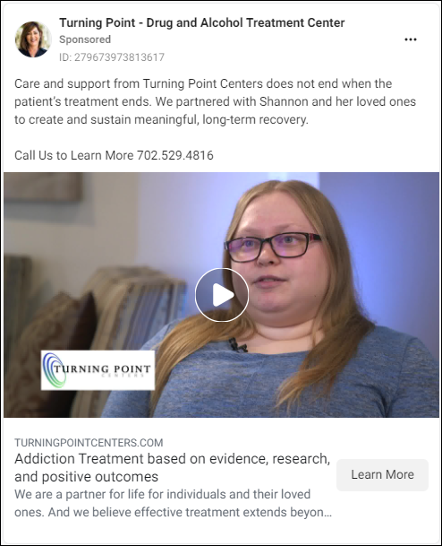 Facebook Ads with video for addiction centers