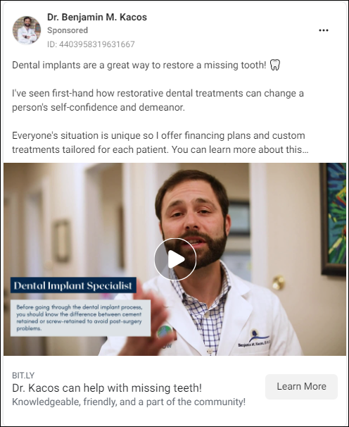 Dentist Video Facebook Ad