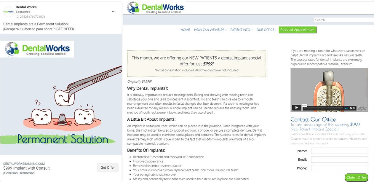 Dental landing pages must match ad campaigns