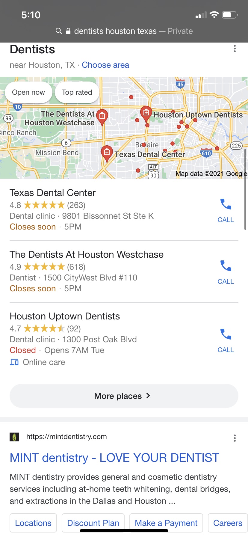 Google Search of Local Dentists