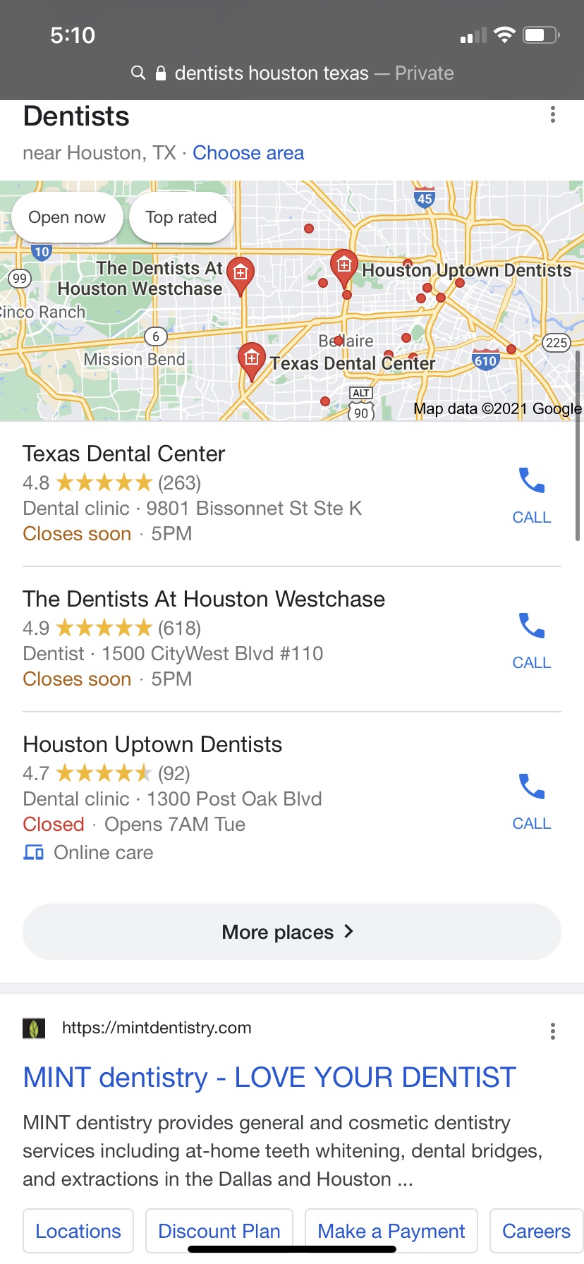 Google Search of Local Dentists