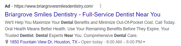 Google Ad for Dentists