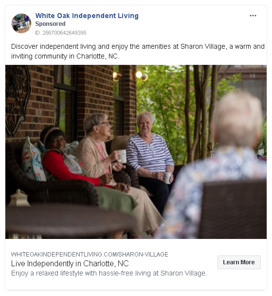 Facebook Ad senior care