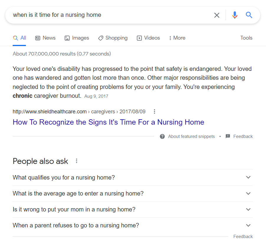 Nursing home search results