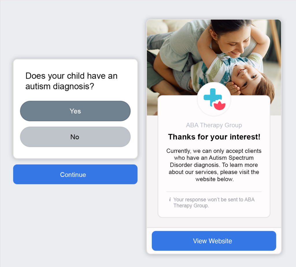 Example of a Meta Instant Form that uses conditional logic to qualify a lead.